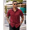 COOFANDY Men’s Casual Button Down Shirts Stretch Short Sleeve Business Dress Shirt with Pocket(Wine Red)