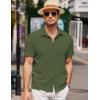 COOFANDY Men’s Casual Button Down Short Sleeve Shirt Textured Summer Beach Vacation Shirt(Army Green)