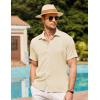 COOFANDY Men’s Casual Button Down Short Sleeve Shirt Textured Summer Beach Vacation Shirt(Champagne)