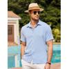 COOFANDY Men’s Casual Button Down Short Sleeve Shirt Textured Summer Beach Vacation Shirt(Light Blue)