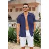 COOFANDY Men’s Casual Button Down Short Sleeve Shirt Textured Summer Beach Vacation Shirt(Navy Blue)