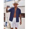 COOFANDY Men’s Casual Button Down Short Sleeve Shirt Textured Summer Beach Vacation Shirt(Navy Blue)