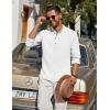 COOFANDY Men’s Casual Henley Shirt Long Sleeve Band Collar Shirts Summer Beach Hippie Button T-Shirts(A-white)