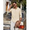 COOFANDY Men’s Casual Henley Shirt Long Sleeve Band Collar Shirts Summer Beach Hippie Button T-Shirts(Beige)