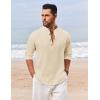 COOFANDY Men’s Casual Henley Shirt Long Sleeve Band Collar Shirts Summer Beach Hippie Button T-Shirts(Beige)