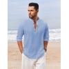 COOFANDY Men’s Casual Henley Shirt Long Sleeve Band Collar Shirts Summer Beach Hippie Button T-Shirts(Blue)