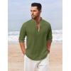 COOFANDY Men’s Casual Henley Shirt Long Sleeve Band Collar Shirts Summer Beach Hippie Button T-Shirts(Dark Green)