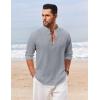 COOFANDY Men’s Casual Henley Shirt Long Sleeve Band Collar Shirts Summer Beach Hippie Button T-Shirts(Grey)