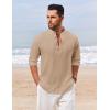 COOFANDY Men’s Casual Henley Shirt Long Sleeve Band Collar Shirts Summer Beach Hippie Button T-Shirts(Khaki)