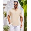 COOFANDY Mens Casual Henley Shirts Band Collar Short Sleeve T-Shirts Summer Stylish Beach Hippie Shirt(Beige)