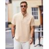 COOFANDY Mens Casual Henley Shirts Band Collar Short Sleeve T-Shirts Summer Stylish Beach Hippie Shirt(Beige)