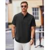 COOFANDY Mens Casual Henley Shirts Band Collar Short Sleeve T-Shirts Summer Stylish Beach Hippie Shirt(Black Tees)