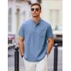 COOFANDY Mens Casual Henley Shirts Band Collar Short Sleeve T-Shirts Summer Stylish Beach Hippie Shirt(Blue)