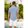 COOFANDY Mens Casual Henley Shirts Band Collar Short Sleeve T-Shirts Summer Stylish Beach Hippie Shirt(Light Blue)