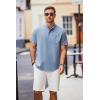COOFANDY Mens Casual Henley Shirts Band Collar Short Sleeve T-Shirts Summer Stylish Beach Hippie Shirt(Light Blue)