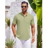 COOFANDY Mens Casual Henley Shirts Band Collar Short Sleeve T-Shirts Summer Stylish Beach Hippie Shirt(Light Green)