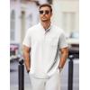 COOFANDY Mens Casual Henley Shirts Band Collar Short Sleeve T-Shirts Summer Stylish Beach Hippie Shirt(White)