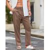 COOFANDY Men’s Casual Linen Cotton Pants Elastic Waist Summer Beach Trousers Lightweight Yoga Vacation Pants(Brown)