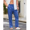 COOFANDY Men’s Casual Linen Cotton Pants Elastic Waist Summer Beach Trousers Lightweight Yoga Vacation Pants(Dark Blue)