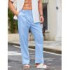 COOFANDY Men’s Casual Linen Cotton Pants Elastic Waist Summer Beach Trousers Lightweight Yoga Vacation Pants(Light Blue)