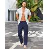 COOFANDY Men’s Casual Linen Cotton Pants Elastic Waist Summer Beach Trousers Lightweight Yoga Vacation Pants(Navy Blue)