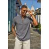 COOFANDY Men’s Casual Linen Henley Shirts Short Sleeve Band Collar Summer Beach Vacation T-Shirts(Dark Grey)