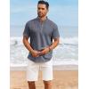COOFANDY Men’s Casual Linen Henley Shirts Short Sleeve Band Collar Summer Beach Vacation T-Shirts(Dark Heather Blue)