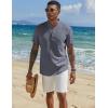 COOFANDY Men’s Casual Linen Henley Shirts Short Sleeve Band Collar Summer Beach Vacation T-Shirts(Dark Heather Blue)