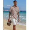 COOFANDY Men’s Casual Linen Henley Shirts Short Sleeve Band Collar Summer Beach Vacation T-Shirts(Khaki)