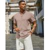 COOFANDY Men’s Casual Linen Henley Shirts Short Sleeve Band Collar Summer Beach Vacation T-Shirts(Khaki)