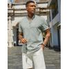 COOFANDY Men’s Casual Linen Henley Shirts Short Sleeve Band Collar Summer Beach Vacation T-Shirts(Light Green)