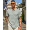 COOFANDY Men’s Casual Linen Henley Shirts Short Sleeve Band Collar Summer Beach Vacation T-Shirts(Light Green)