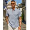 COOFANDY Men’s Casual Linen Henley Shirts Short Sleeve Band Collar Summer Beach Vacation T-Shirts(Light Heather Blue)