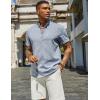 COOFANDY Men’s Casual Linen Henley Shirts Short Sleeve Band Collar Summer Beach Vacation T-Shirts(Light Heather Blue)