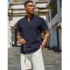 COOFANDY Men’s Casual Linen Henley Shirts Short Sleeve Band Collar Summer Beach Vacation T-Shirts(Navy Blue)