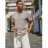 COOFANDY Men’s Casual Linen Henley Shirts Short Sleeve Band Collar Summer Beach Vacation T-Shirts(Stone)