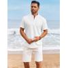 COOFANDY Men’s Casual Linen Henley Shirts Short Sleeve Band Collar Summer Beach Vacation T-Shirts(White)