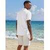 COOFANDY Men’s Casual Linen Henley Shirts Short Sleeve Band Collar Summer Beach Vacation T-Shirts(White)