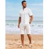 COOFANDY Men’s Casual Linen Henley Shirts Short Sleeve Band Collar Summer Beach Vacation T-Shirts(White)