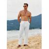 COOFANDY Men’s Casual Linen Pants Loose Fit Elastic Waist Drawstring Lightweight Pant Summer Beach Trousers(White)