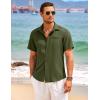 COOFANDY Mens Casual Linen Shirt Short Sleeve Button Down Shirt Summer Beach Hawaiian Shirts(Army Green)