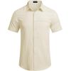 COOFANDY Mens Casual Linen Shirt Short Sleeve Button Down Shirt Summer Beach Hawaiian Shirts(Beige)