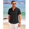 COOFANDY Mens Casual Linen Shirt Short Sleeve Button Down Shirt Summer Beach Hawaiian Shirts(Black)