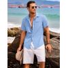 COOFANDY Mens Casual Linen Shirt Short Sleeve Button Down Shirt Summer Beach Hawaiian Shirts(Blue)