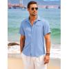 COOFANDY Mens Casual Linen Shirt Short Sleeve Button Down Shirt Summer Beach Hawaiian Shirts(Blue)