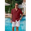 COOFANDY Mens Casual Linen Shirt Short Sleeve Button Down Shirt Summer Beach Hawaiian Shirts(Burgundy)
