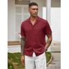 COOFANDY Mens Casual Linen Shirt Short Sleeve Button Down Shirt Summer Beach Hawaiian Shirts(Burgundy)