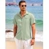 COOFANDY Mens Casual Linen Shirt Short Sleeve Button Down Shirt Summer Beach Hawaiian Shirts(Green)
