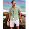 COOFANDY Mens Casual Linen Shirt Short Sleeve Button Down Shirt Summer Beach Hawaiian Shirts(Green)