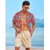 COOFANDY Mens Casual Linen Shirt Short Sleeve Button Down Shirt Summer Beach Hawaiian Shirts(Leaves-red)